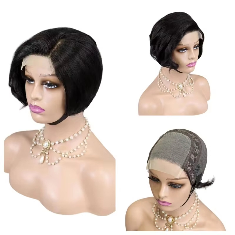 Peluca Pixie con cierre 4*4 de nuevo estilo, corte corto, cabello humano 100%