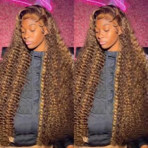 30 34 Inch Highlight Ombre Lace Front Wig Curly Human Hair Wigs Honey Blonde Colored HD Deep Wave Frontal Wigs For Black Women