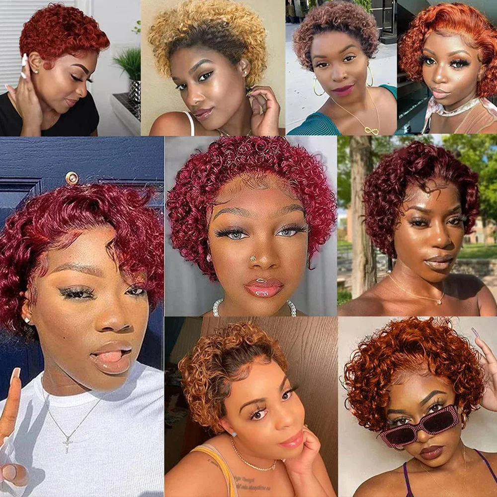 Pixie curly 13×1 Lace Frontal Wigs 100% Human Hair curly short cut wig For Black Women