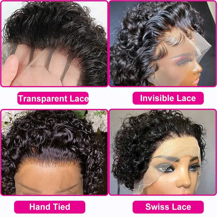 Pixie curly 13×1 Lace Frontal Wigs 100% Human Hair curly short cut wig For Black Women
