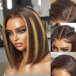 Pelucas bob sin pegamento con frente de encaje HD 13x4 13x6 Pelucas de cabello humano liso negro para mujer