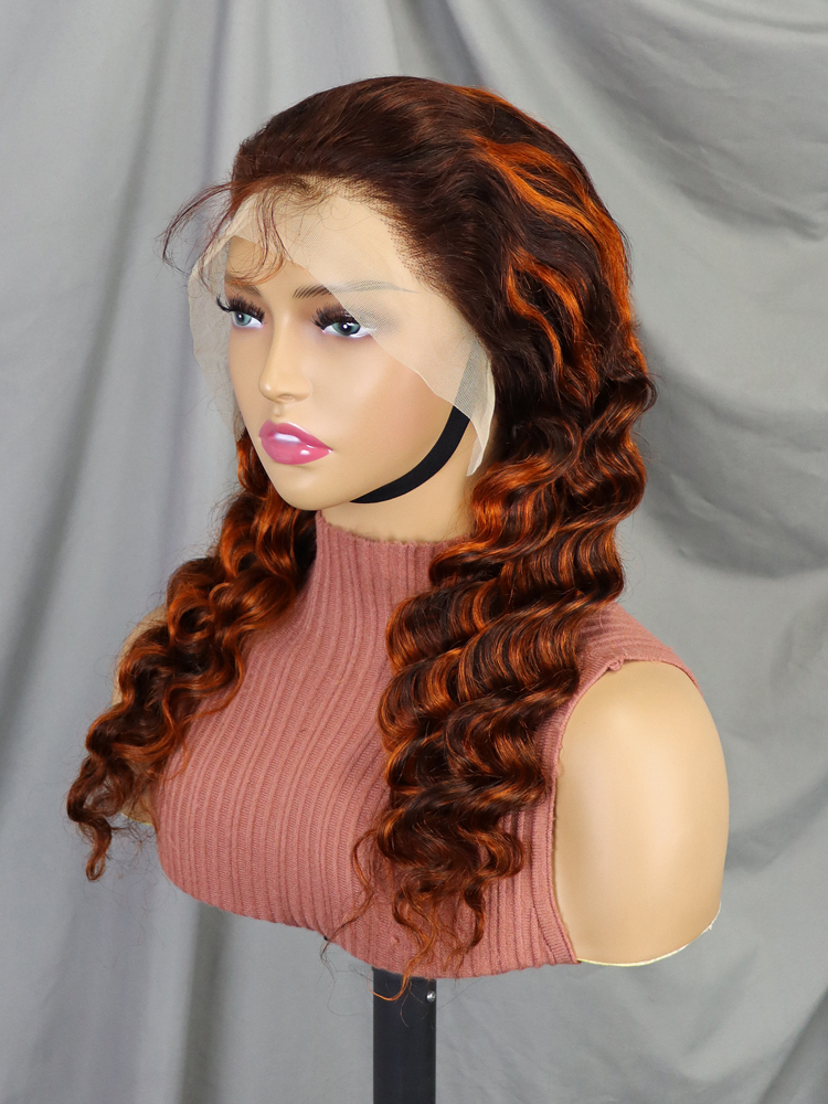Wholesale Raw Brazilian Hair Wigs Ombre 4/30 Full Frontal Deep Wave 13×4 Lace Front Wig Highlighted Brown Curly Human Hair Wigs