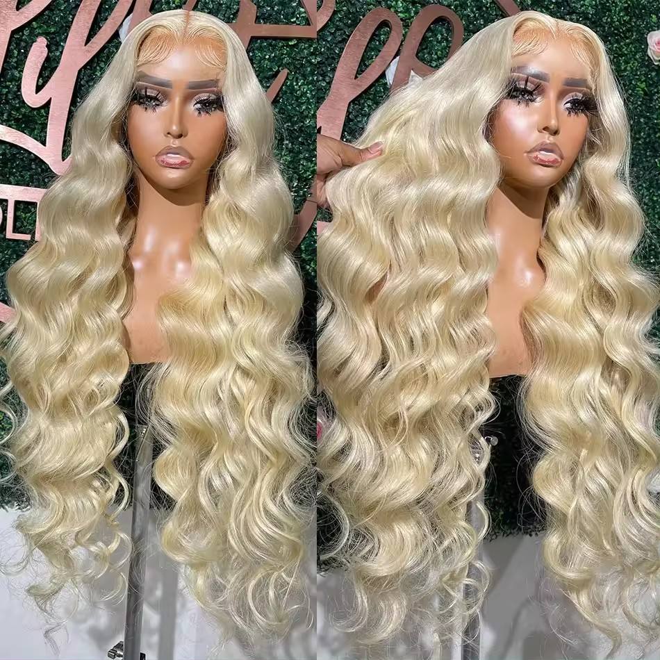Raw Human Hair Blonde 613 Wigs Wholesale 13×6 Bleached Knots Hd Full Lace Closure Frontal Blonde Wig 613 Full Lace Wig 36 Inch