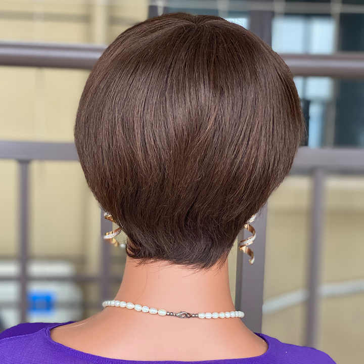 100% HUMAN HAIR Wholesale Straight Short Pixie Cut Human Hair Wigs 10A 12A Virgin Human Hair NON lace Wig