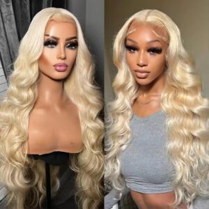 Raw Human Hair Blonde 613 Wigs Wholesale 13x6 Bleached Knots Hd Full Lace Closure Frontal Blonde Wig 613 Full Lace Wig 36 Inch