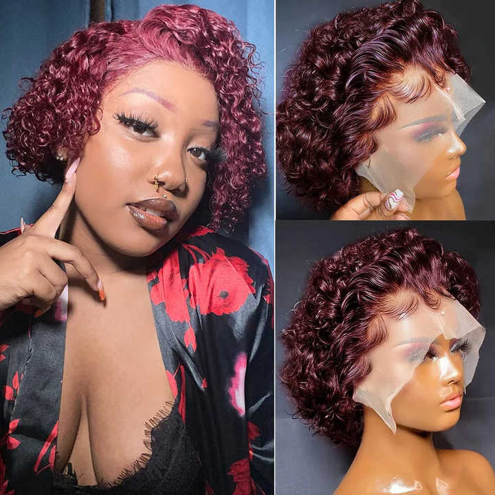 Pixie curly 13×1 Lace Frontal Wigs 100% Human Hair curly short cut wig For Black Women
