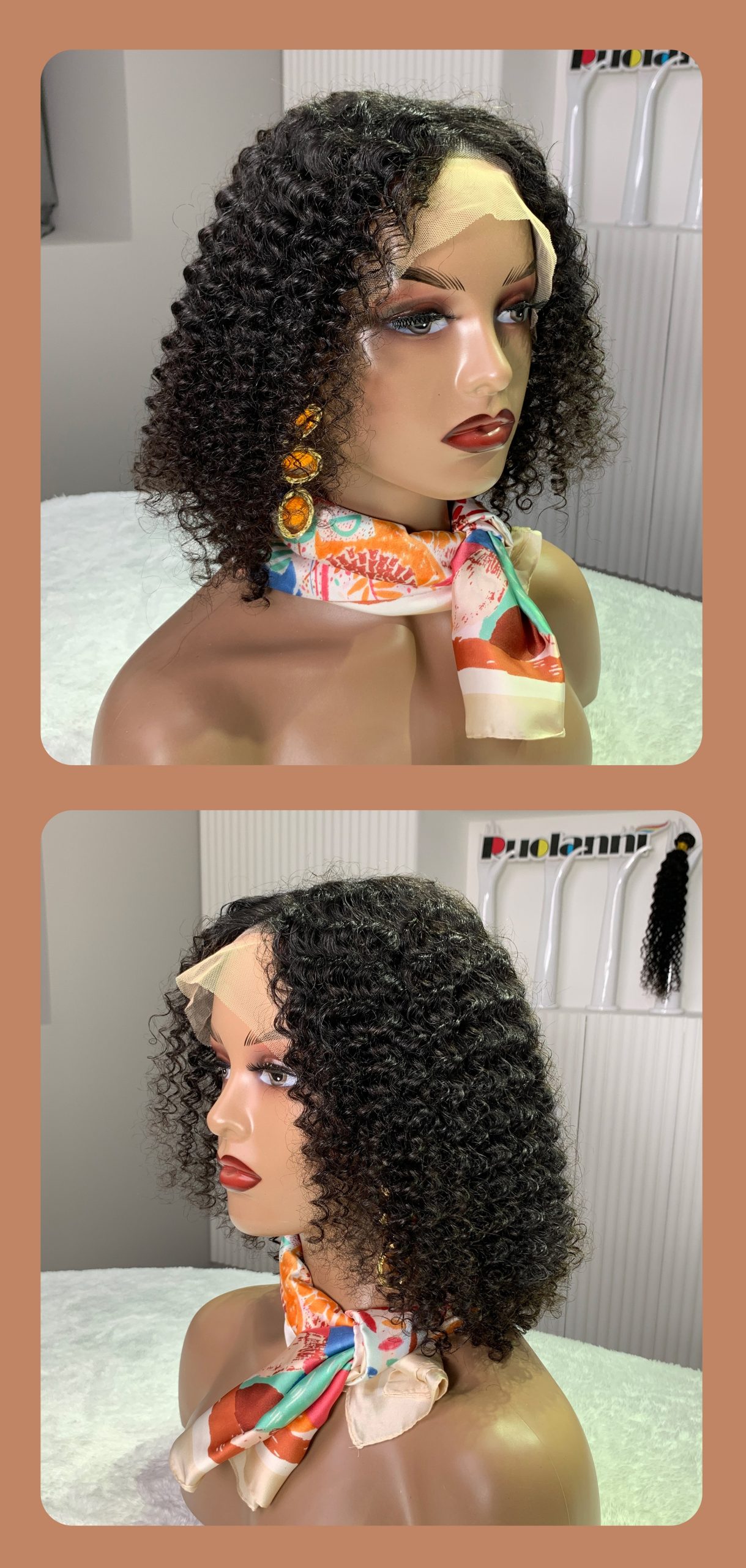 Venta al por mayor de peluca de cabello humano rizado tipo «Jerry», con frontal de encaje transparente, parte en T, 13×1, sin procesar, de Birmania, grado 10A