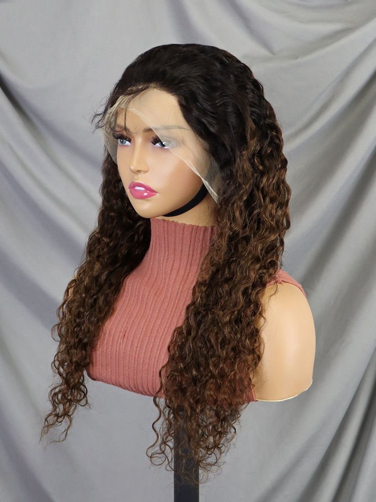 Wholesale Raw Brazilian Hair Wigs Ombre 4/30 Full Frontal Deep Wave 13×4 Lace Front Wig Highlighted Brown Curly Human Hair Wigs