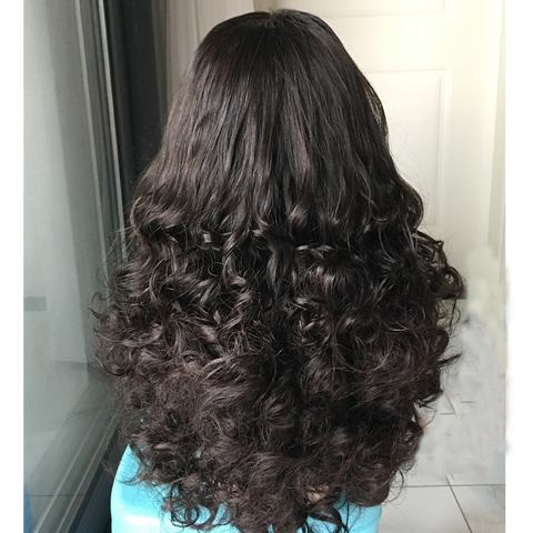 Popular Color Funmi Super Double Drawn Natural Color Bouncy Wave Lace Frontal Human Hair Wig Vendor Wholesale Virgin Human Hair