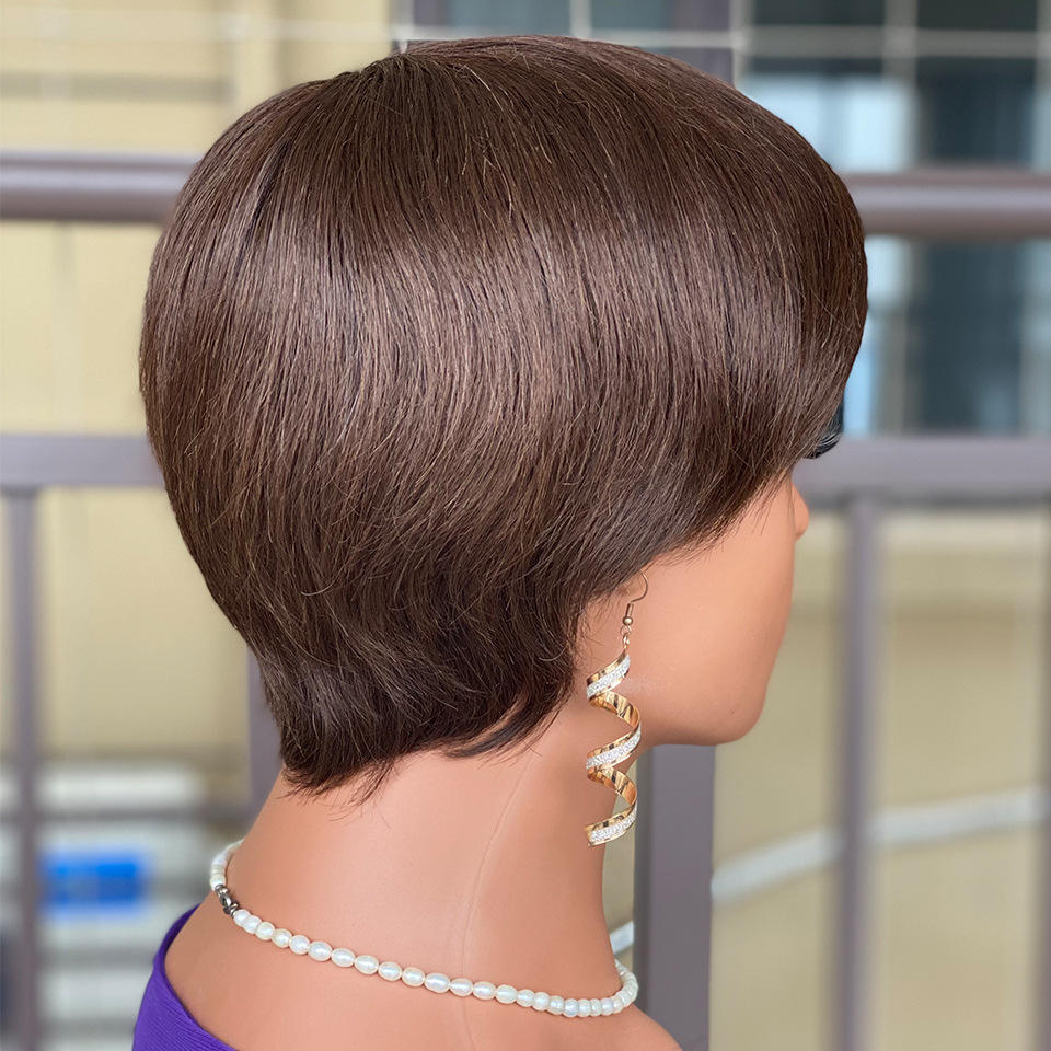 100% HUMAN HAIR Wholesale Straight Short Pixie Cut Human Hair Wigs 10A 12A Virgin Human Hair NON lace Wig