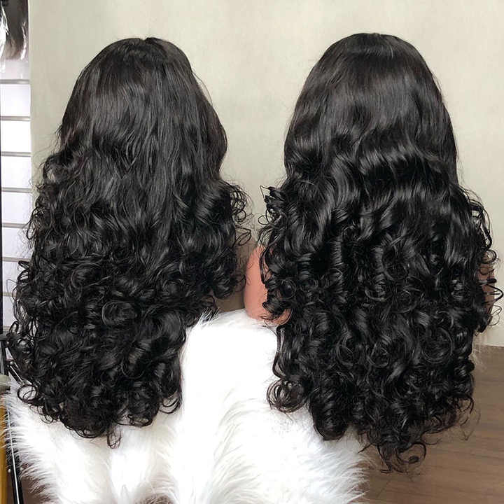 Popular Color Funmi Super Double Drawn Natural Color Bouncy Wave Lace Frontal Human Hair Wig Vendor Wholesale Virgin Human Hair