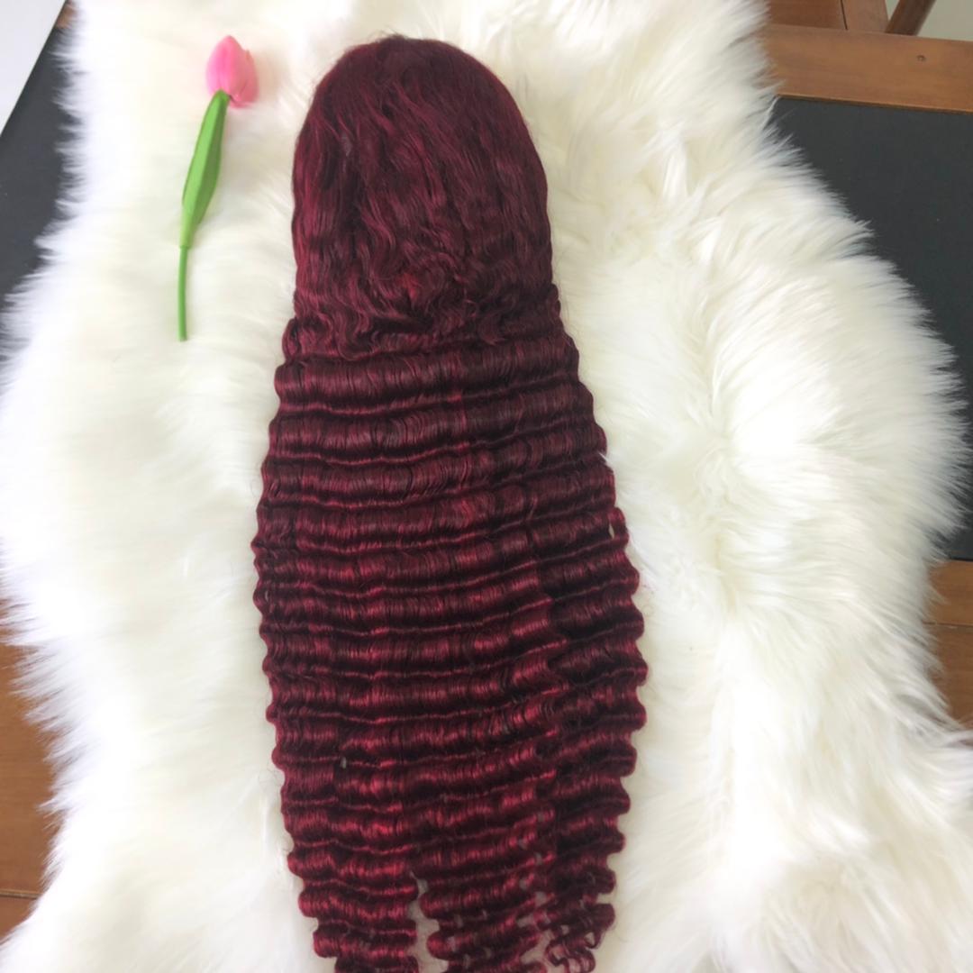 Amara best quality 13×6 hd lace frontal wig 99j burgundy 200 density deep wave preplucked human hair wig