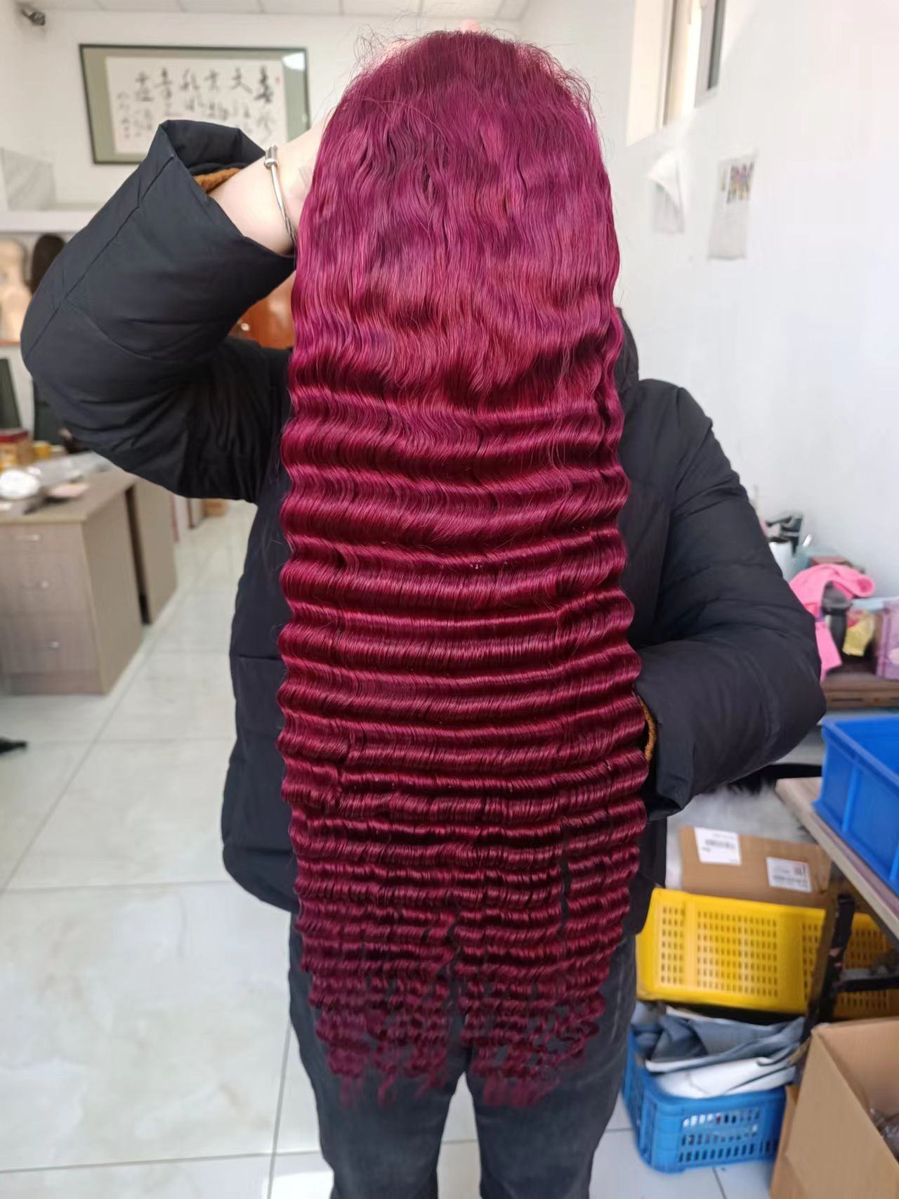 Amara best quality 13×6 hd lace frontal wig 99j burgundy 200 density deep wave preplucked human hair wig