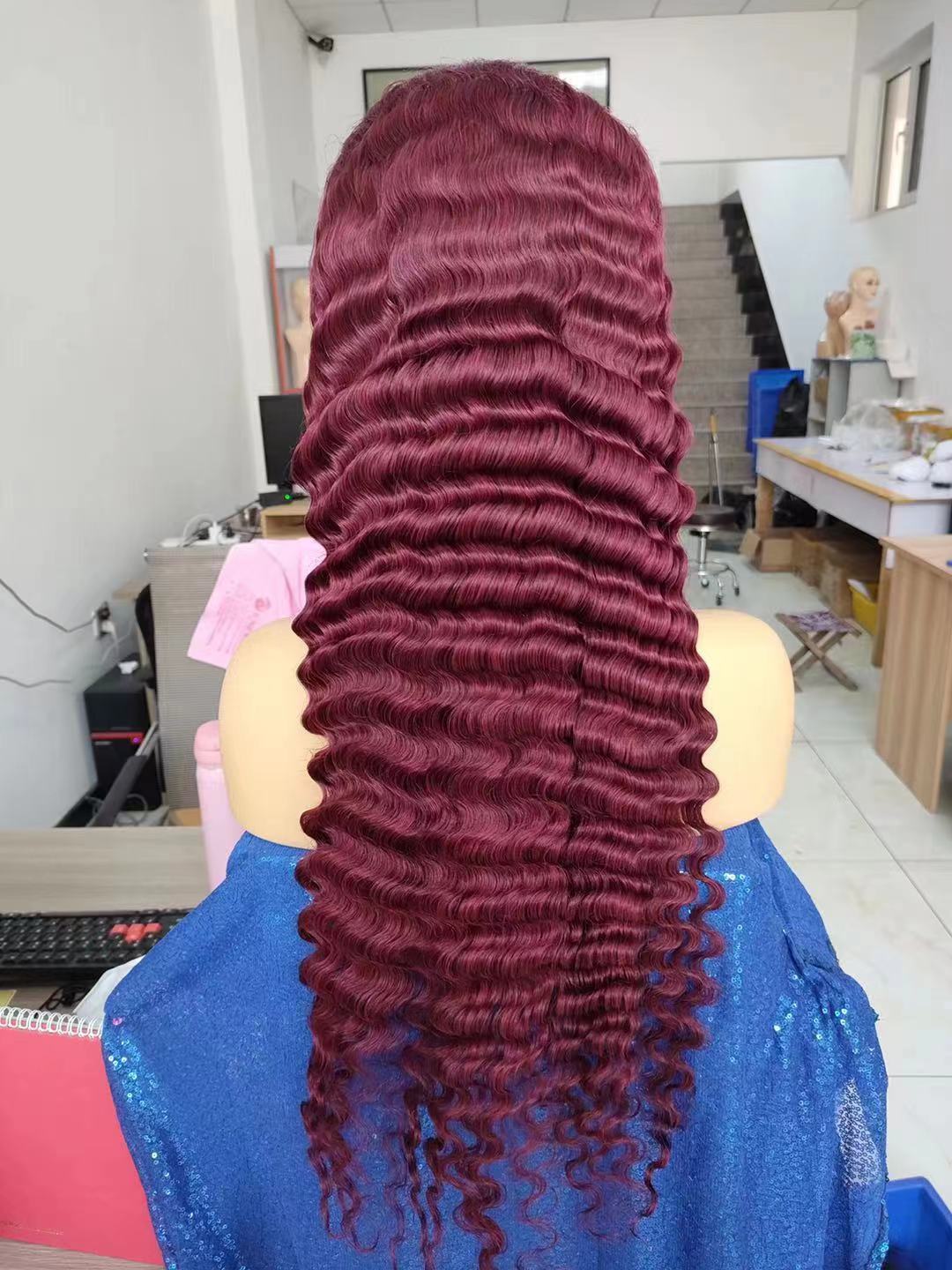 Amara best quality 13×6 hd lace frontal wig 99j burgundy 200 density deep wave preplucked human hair wig