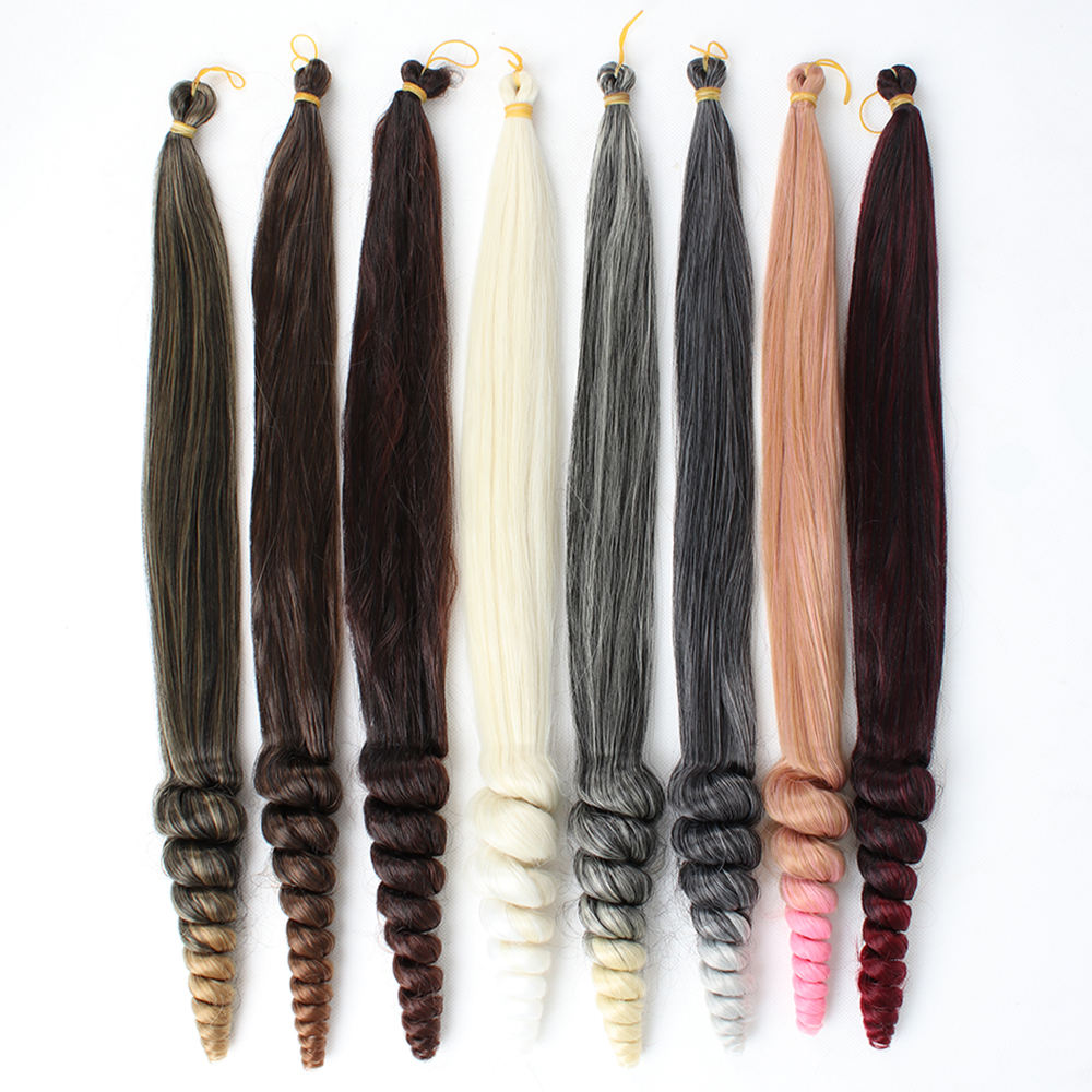 33 Colors Synthetic Ombre Straight Braiding Hair with Curly Ends 18 Inch Pre Stretched French Curl Goddess Wave Braiding Hair