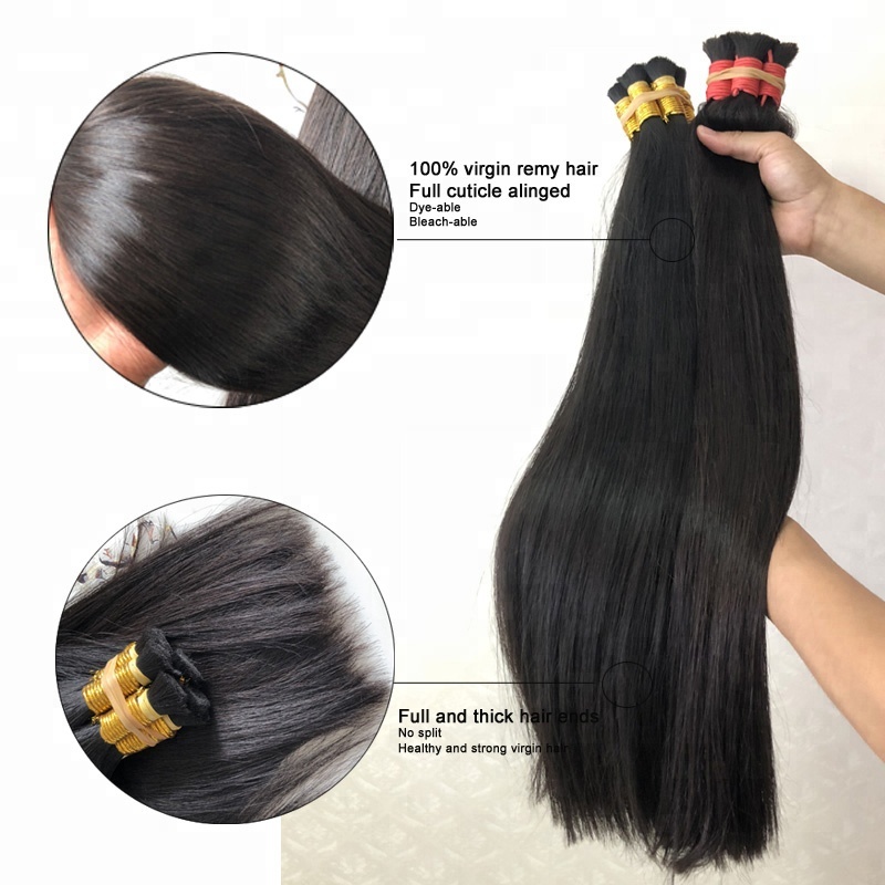 Wholesale double drawn Chinese raw virgin remy human hair bulk for braiding natural color 20cm to 85cm unwefted human bulk hair