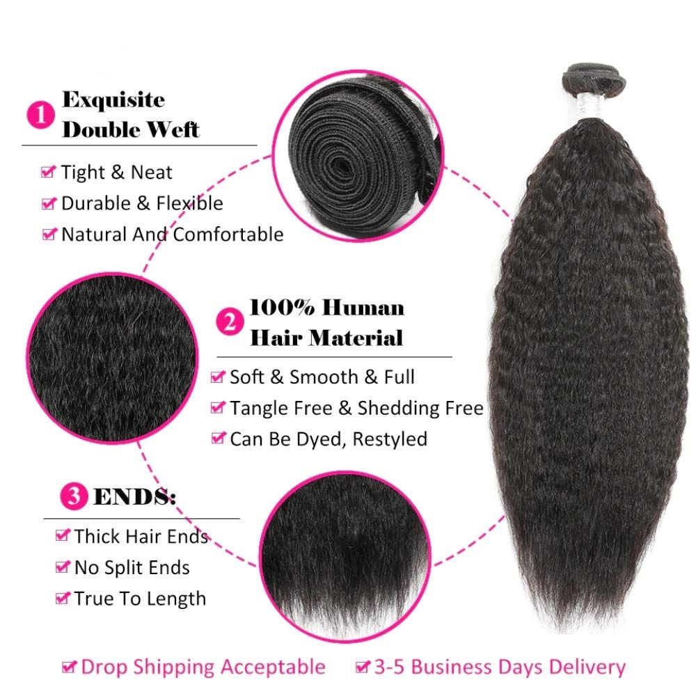 10A Cuticle Aligned Virgin Brazilian Hair Lace Frontal with Kinky Straight Bundles
