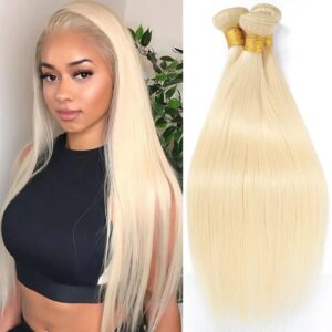 613 Human Hair Bundles Brazilian Straight Hair Bundle Honey Blonde Virgin Bundles Human Hair Extensions Weave 613 Color