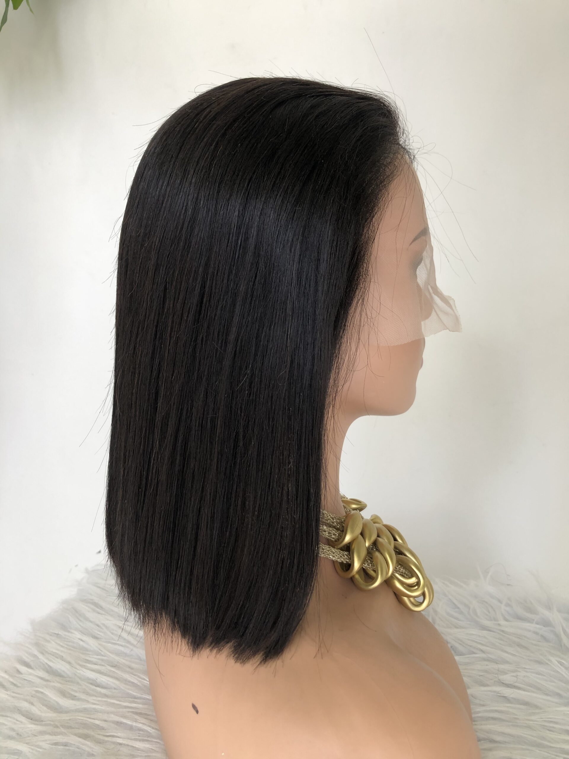 Straight Bob Wig Human Hair Transparent Lace Front Wig Natural Black Color