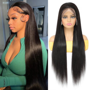 Straight Human Hair Wigs13 x 4 Transparent Lace Front Wig Natural Color