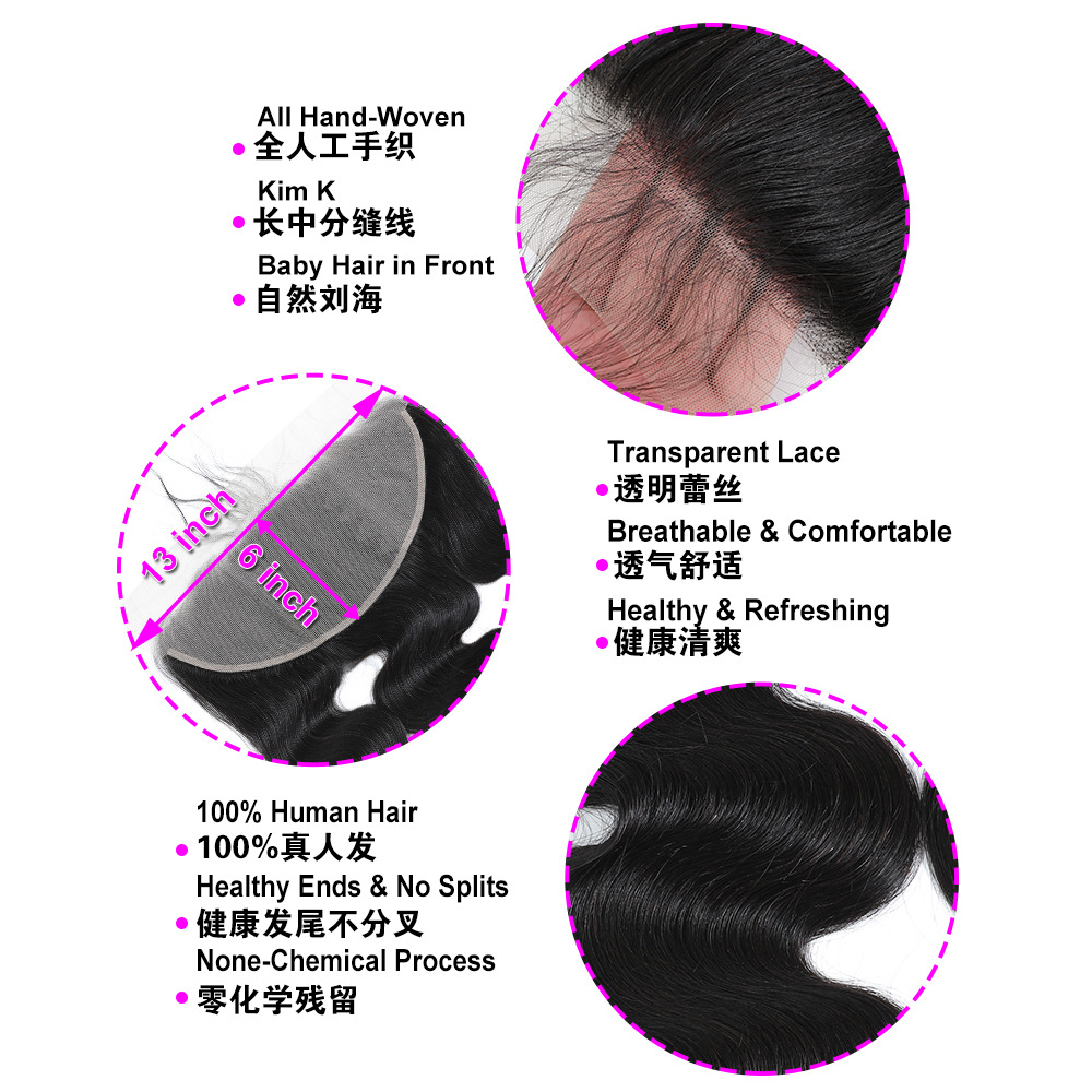 13×6 Transparent Lace Frontal 150% Density Body Wave Human Hair Frontal & Toupee Closure