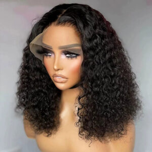 5x5 Lace Closure Pixie Curly Wig Super Double Drawn 200% Density Virgin Human Hair Bob Wigs