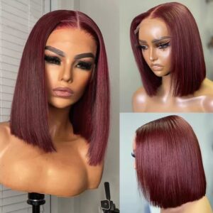 Straight Bob Wig Human Hair Transparent Lace Front Wig 99J