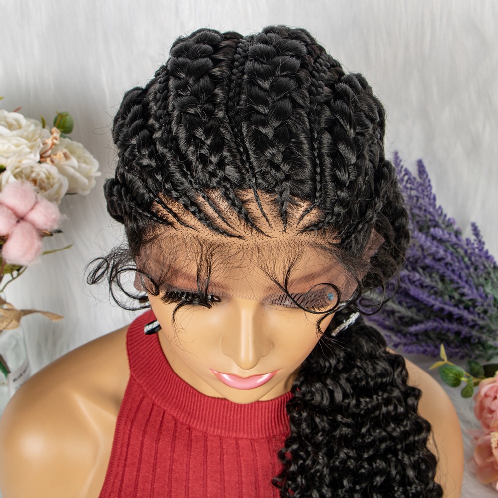 Synthetic Braided Wig with Front Lace Dreadlocks Box Braids Crochet Hair Black Hair Wig
