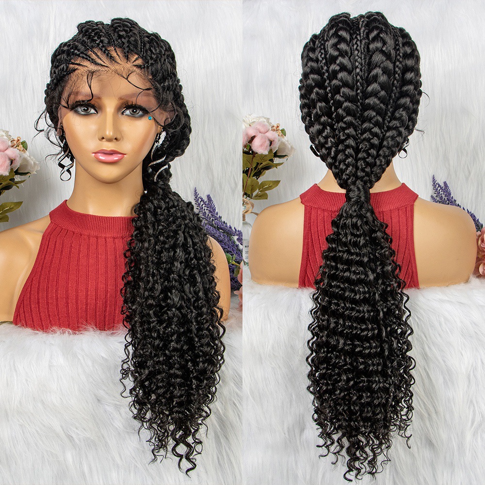 Synthetic Braided Wig with Front Lace Dreadlocks Box Braids Crochet Hair Black Hair Wig