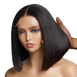 Straight Bob Wig Human Hair Transparent Lace Front Wig Natural Black Color