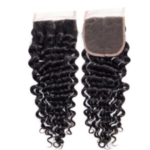 4x4/5x5 Free Part Deep Wave Closure Black Color Brazilian Virgin Transparent Lace Human Hair Closure